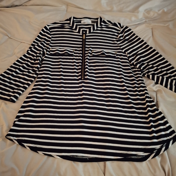 Calvin Klein Women's Black And White Casual Striped Top - Picture 3 of 9